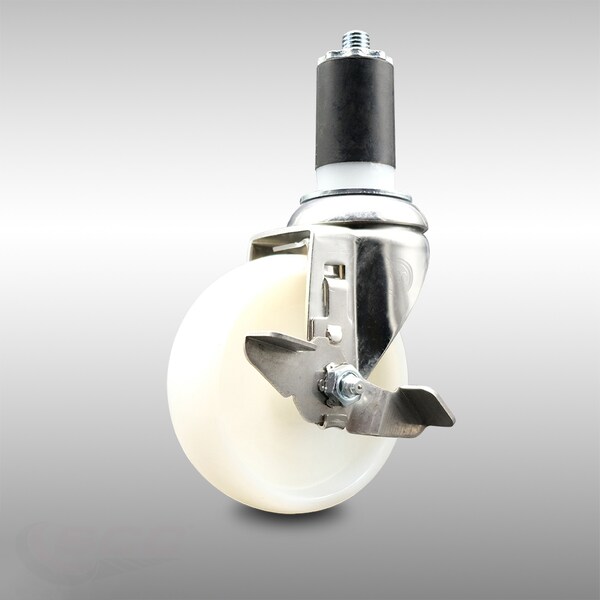 4 Inch 316SS Nylon Wheel Swivel 1-1/2 Inch Expanding Stem Caster with Brake SCC